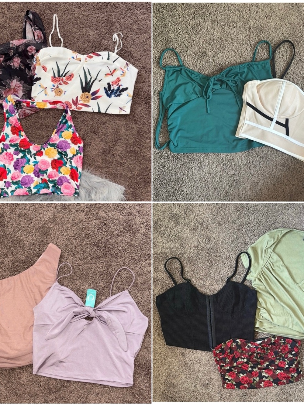 Floral & Solid Crop Top Bundle - White, Teal, Black, Pink, Lilac, Floral